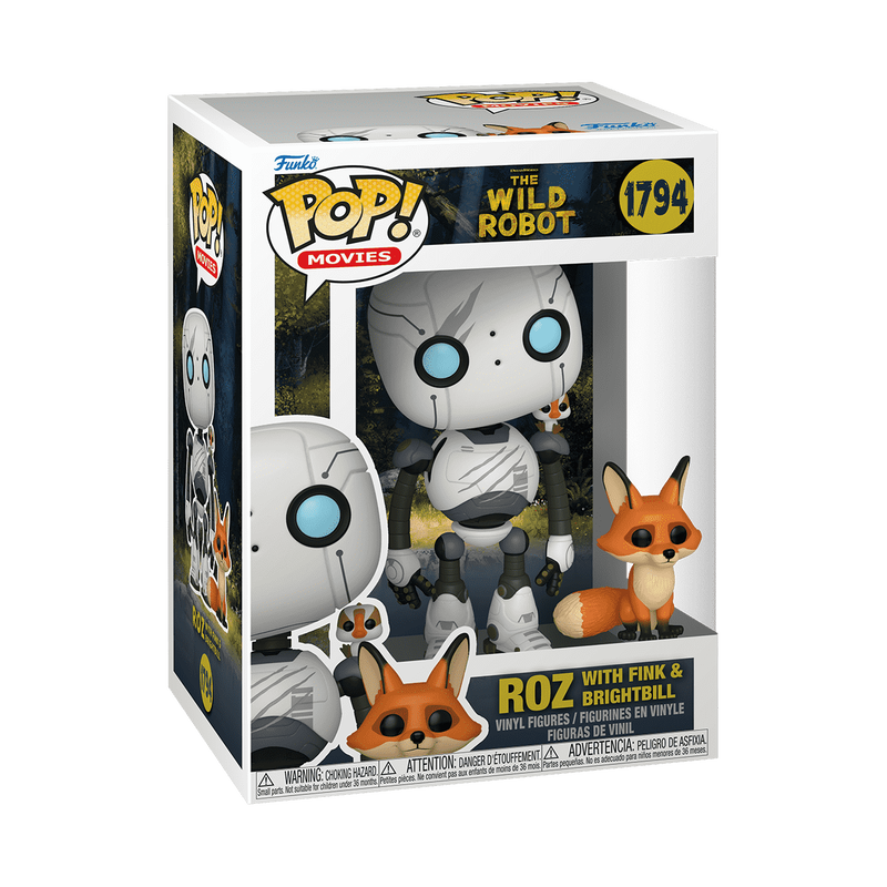 The Wild Robot Roz With Fink And Brightbill Funko Pop Packaging